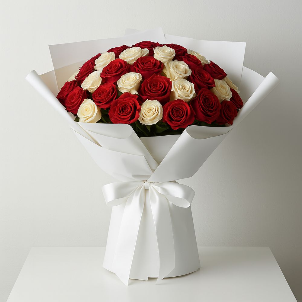 Bouquet Rose Bianche e Rosse - DELUXY