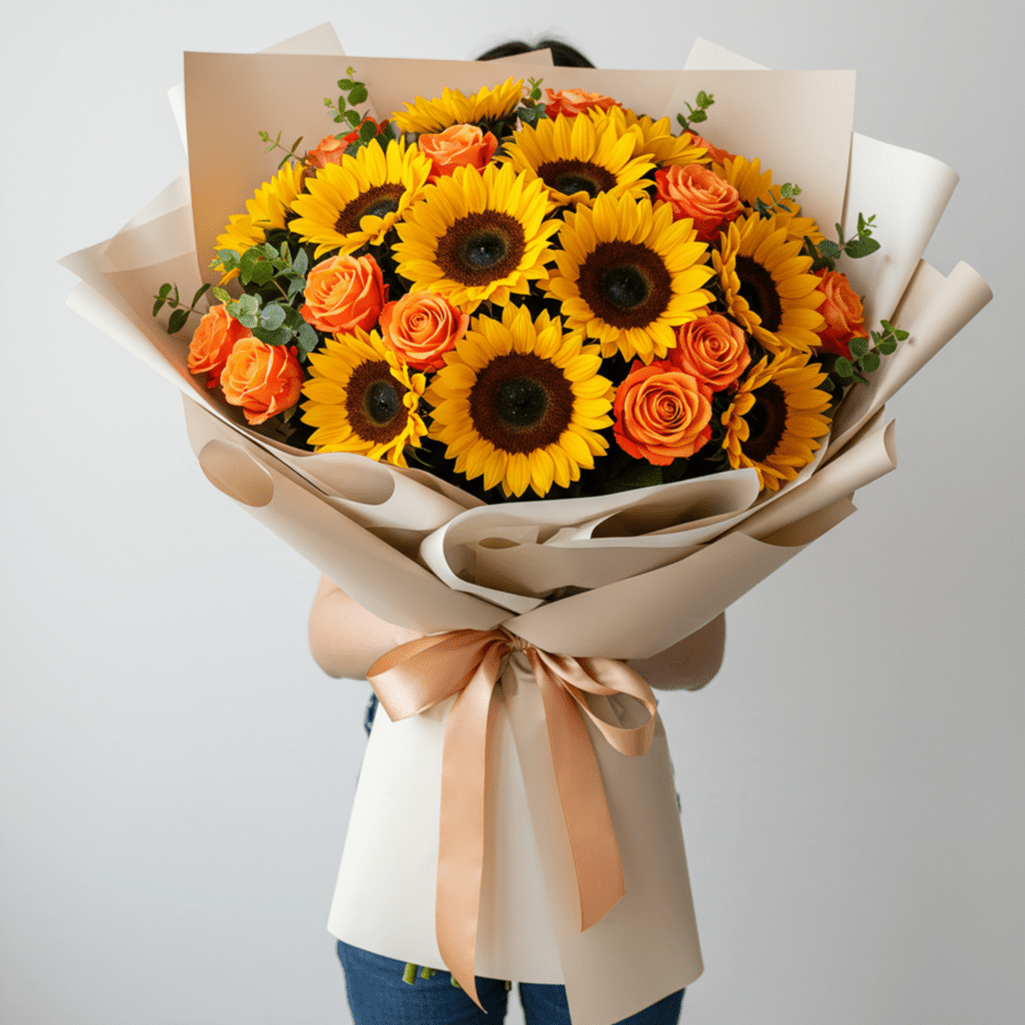 Maxi Bouquet Rose Arancioni e Girasoli - DELUXY