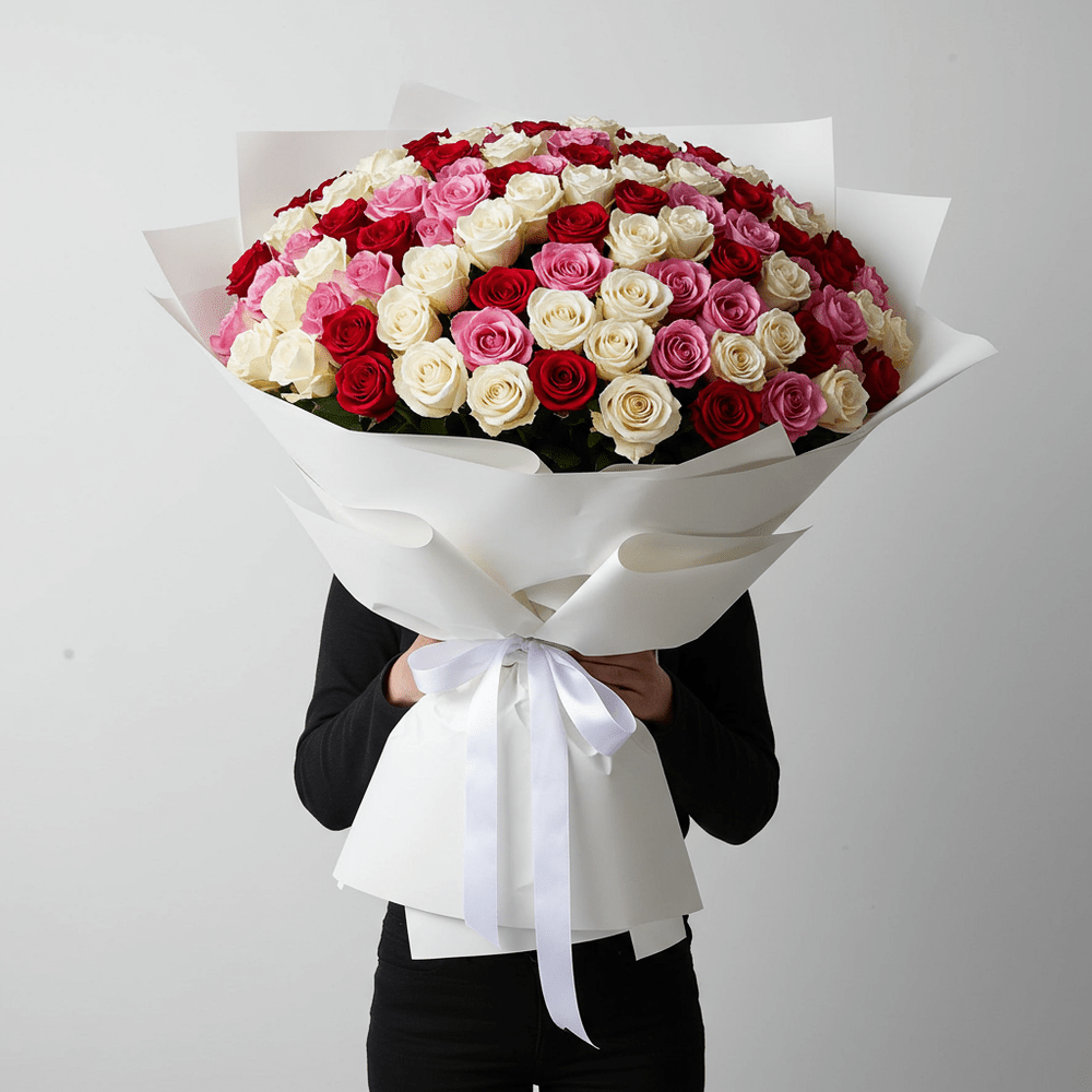 MAXI Bouquet Rose Rosse, Bianche e Rosa - DELUXY