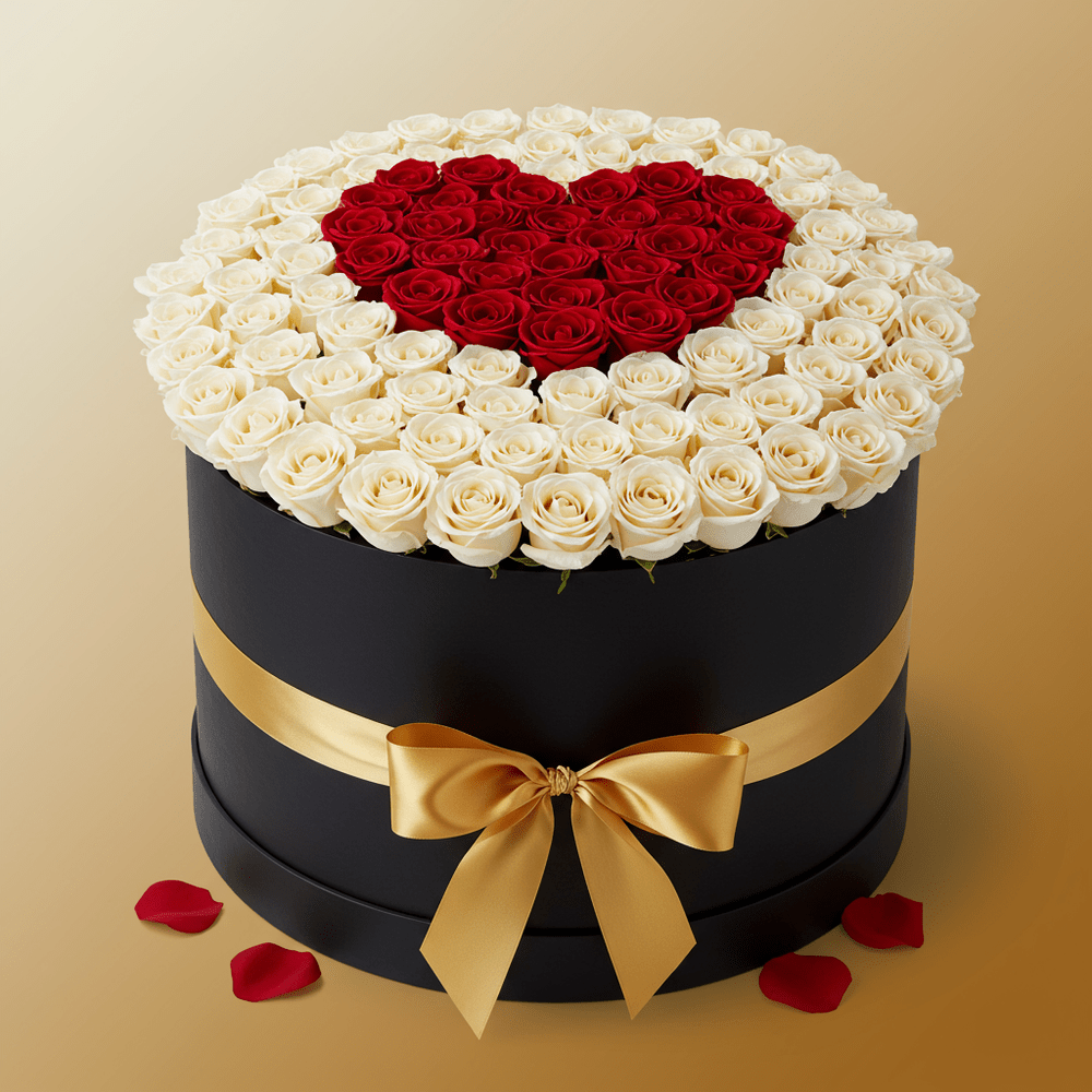 105 Heart Luxury Roses Hatbox - DELUXY