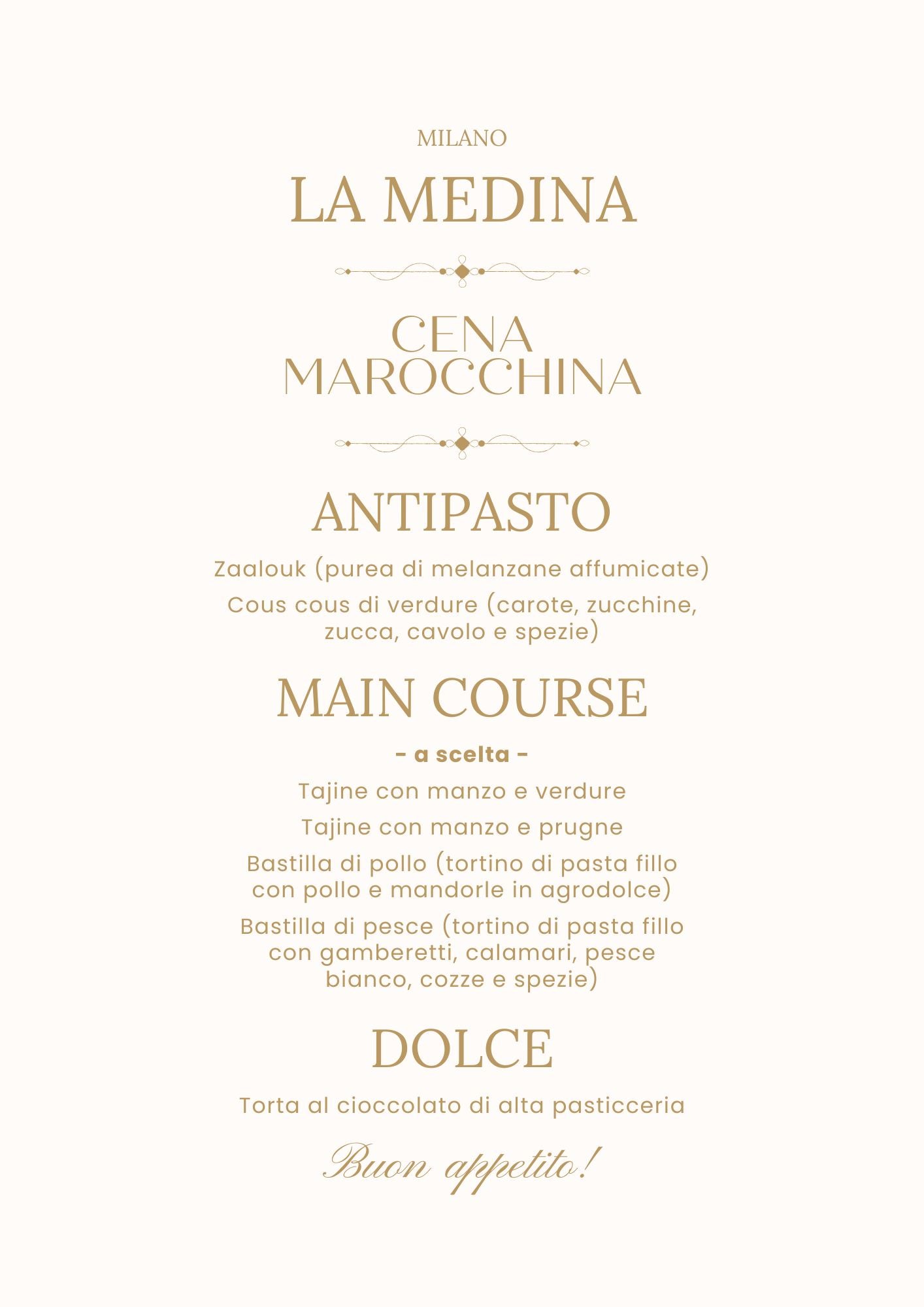 Moroccan Birthday Dinner - Meat/Fish Menu (2 People)