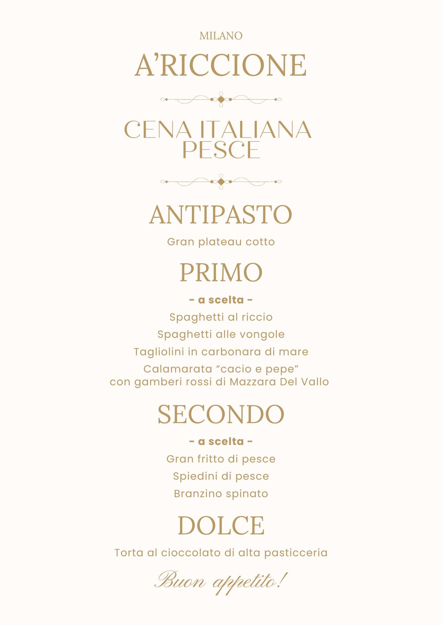 Italian Birthday Dinner - Fish Menu (2 People)