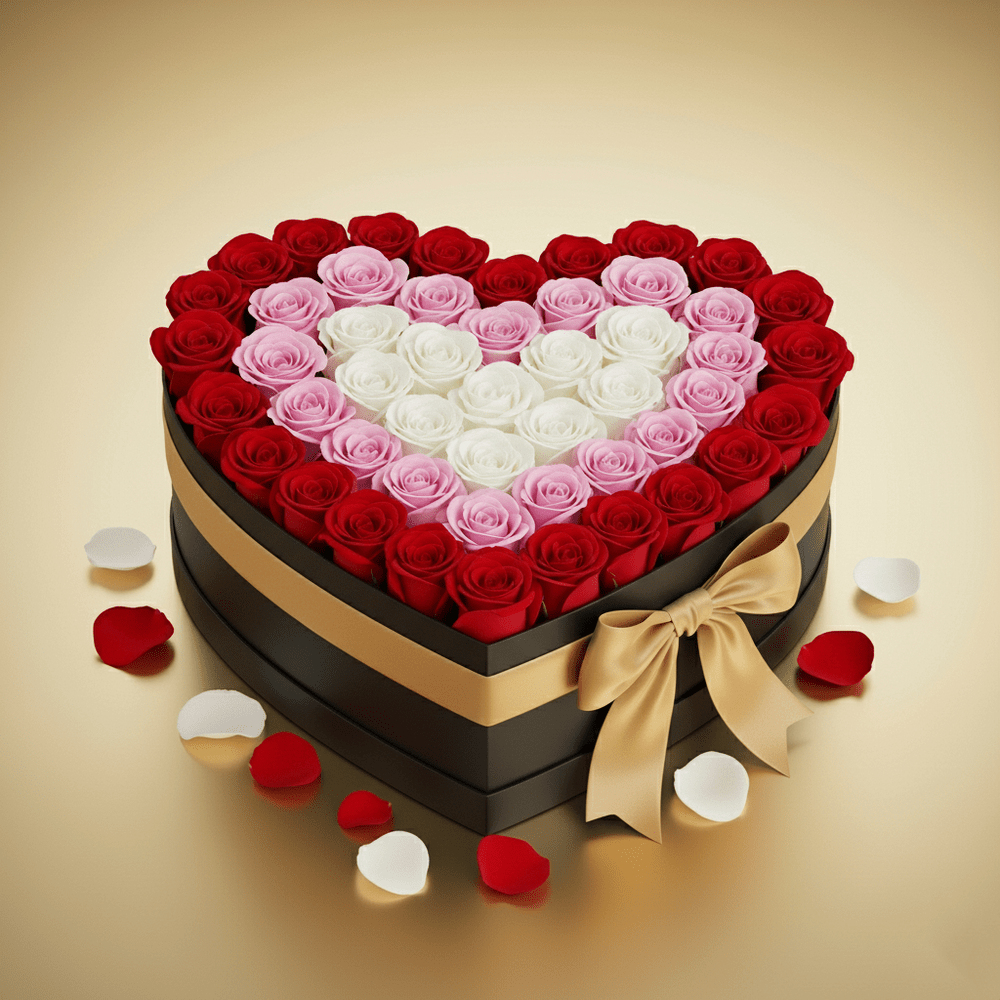 55 Heart Roses Hatbox - DELUXY