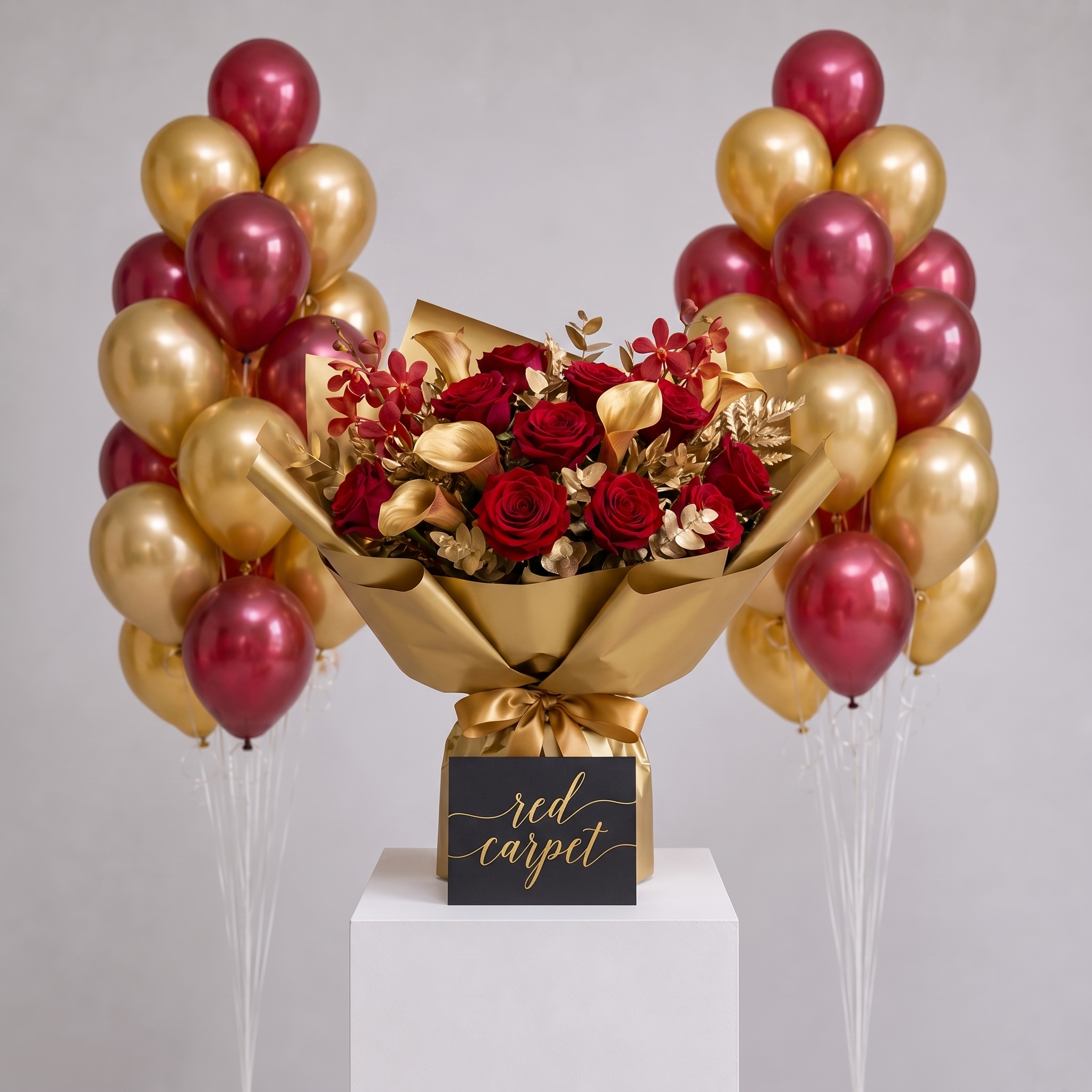 Set Red Carpet - Bouquet, Torta e Palloncini