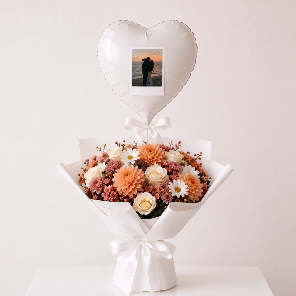 Bouquet Alba e Palloncino con Polaroid - DELUXY