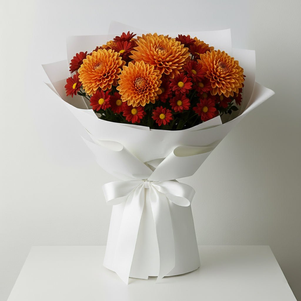 Bouquet Crisantemi Arancioni e Rossi - DELUXY