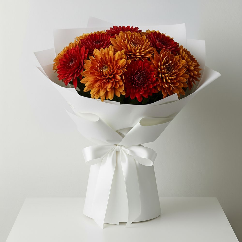 Bouquet Crisantemi Arancioni e Rossi - DELUXY