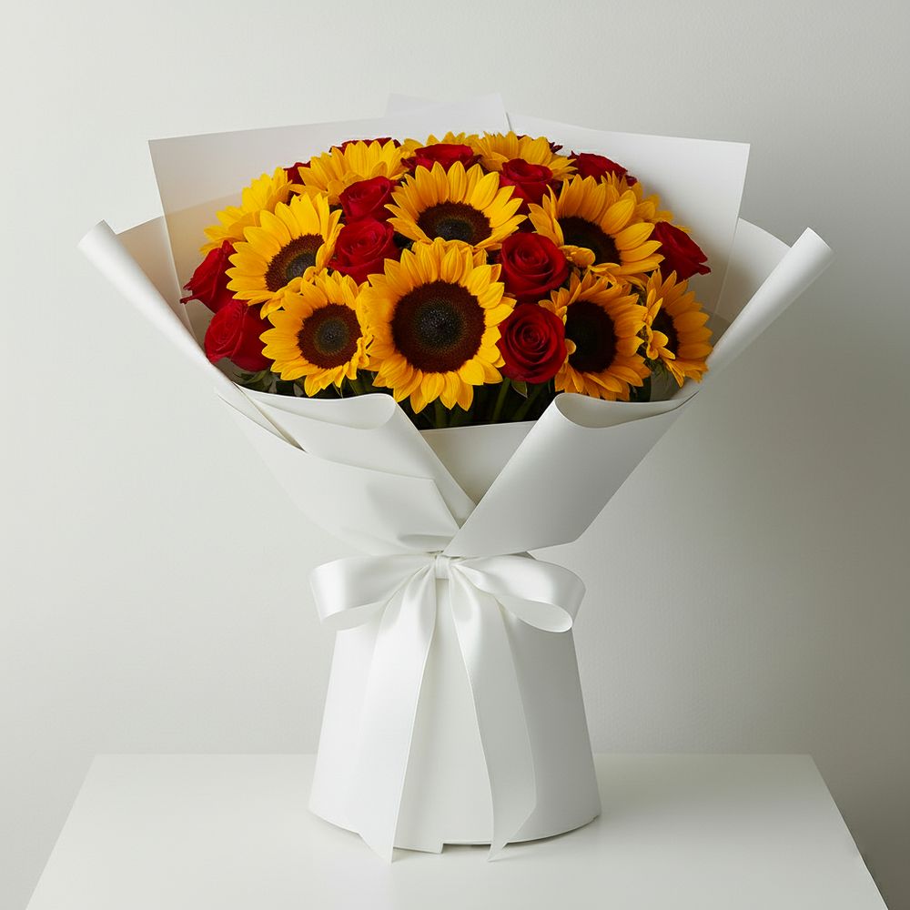 Bouquet Rose Rosse e Girasoli - DELUXY