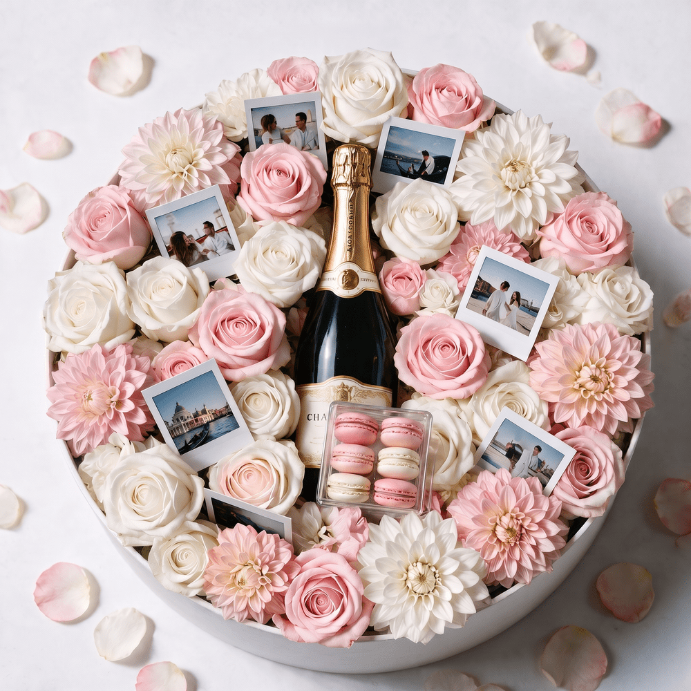 Cappelliera Fiori, Champagne, Macarons e Polaroid - DELUXY