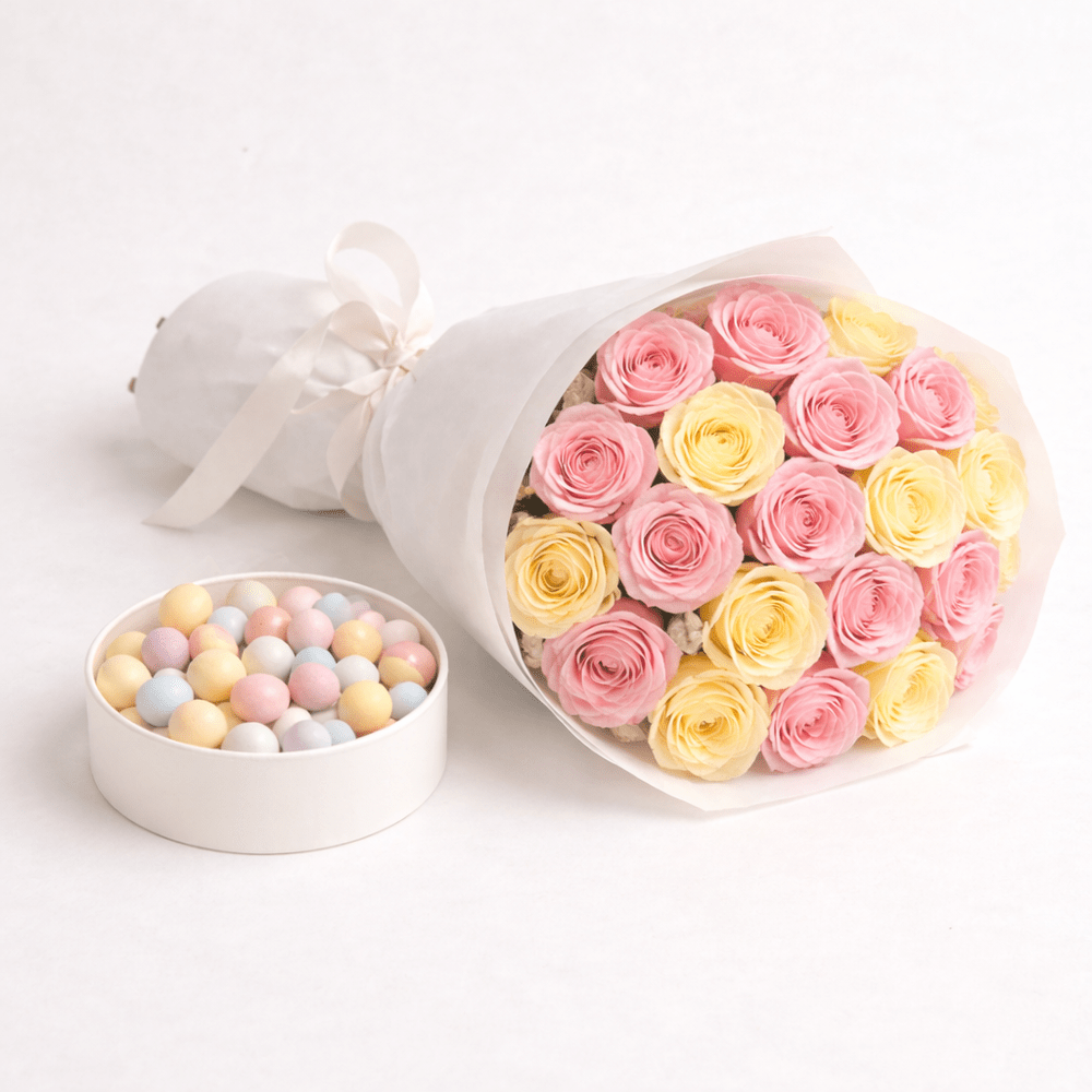Cappelliera Ovetti Assortiti e Rose Gialle e Rosa - DELUXY