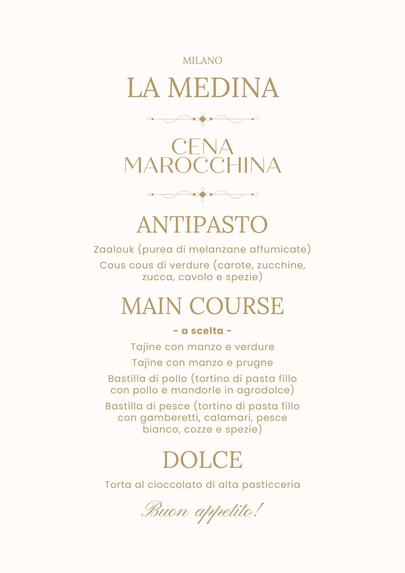 Cena Marocchina Compleanno - Menù Carne/Pesce (2 Persone) - DELUXY