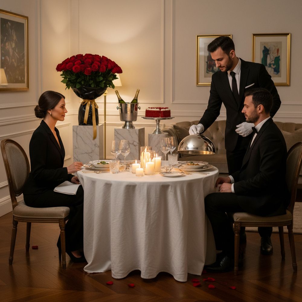 Chef a domicilio con Cameriere e Rose Rosse - DELUXY