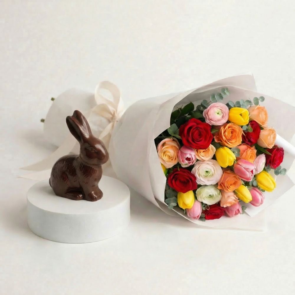 Coniglietto di Cioccolato e Fiori di Stagione - DELUXY