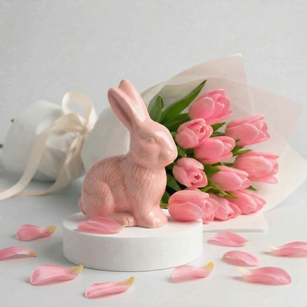 Coniglietto di Cioccolato e Fiori Rosa - DELUXY