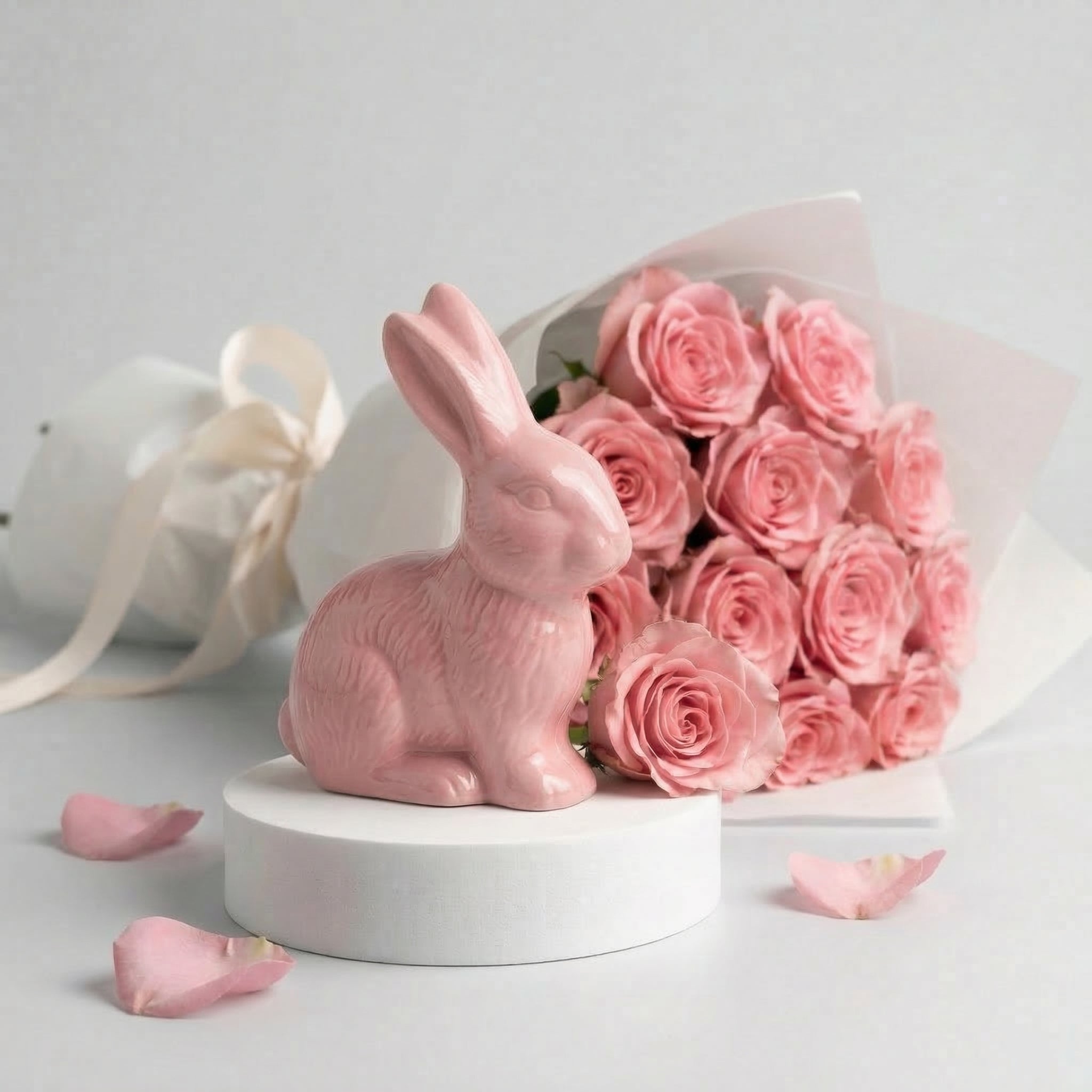 Coniglietto di Cioccolato e Fiori Rosa - DELUXY