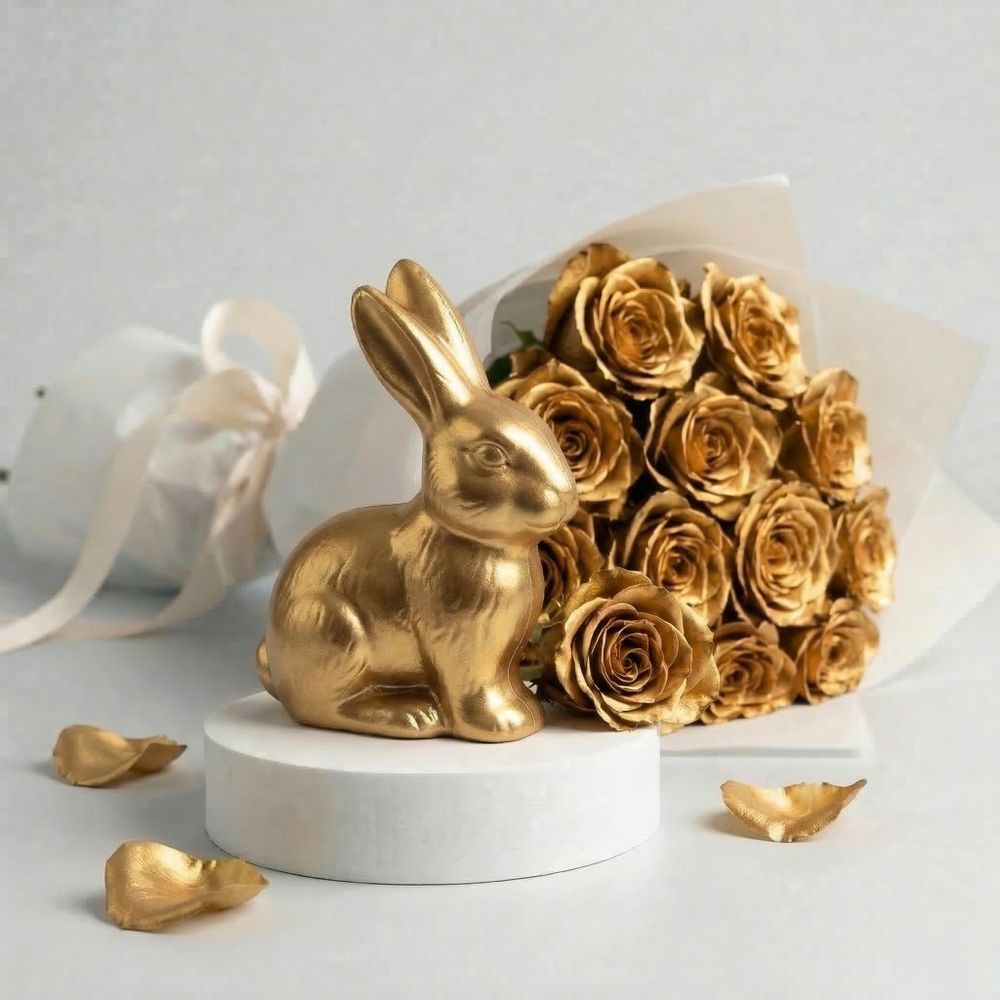 Coniglietto di Cioccolato e Rose Oro - DELUXY
