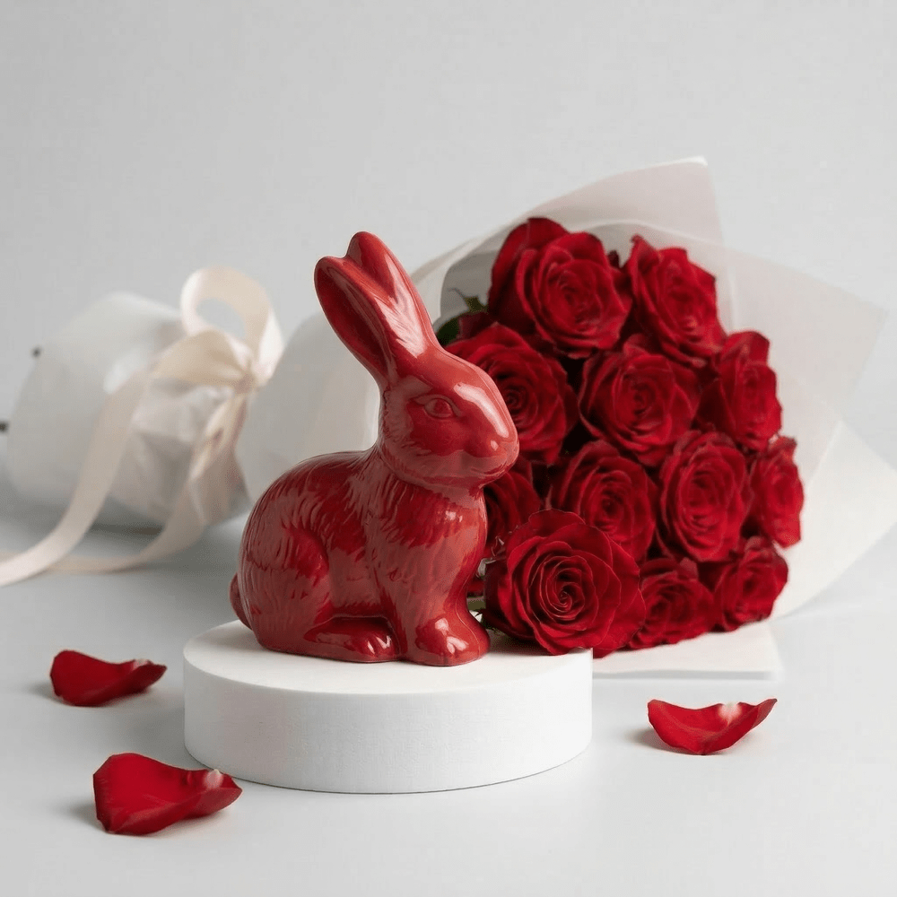 Coniglietto di Cioccolato e Rose Rosse - DELUXY