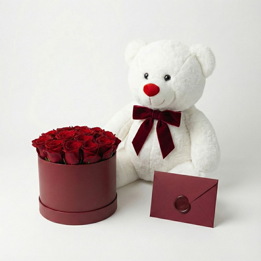 Dolci Abbracci - Orsacchiotto e Cappelliera Rose Rosse - DELUXY