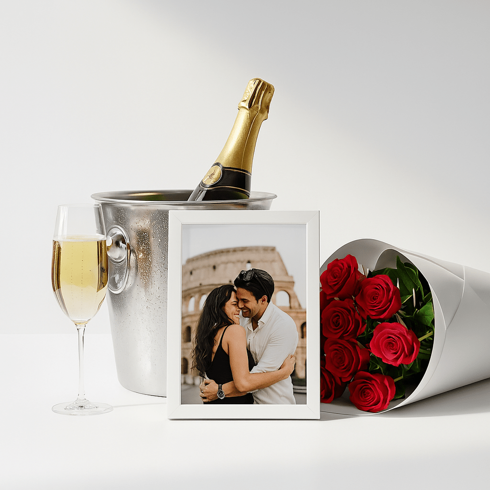 Dolci Ricordi - Foto Quadro, Rose e Spumante - DELUXY
