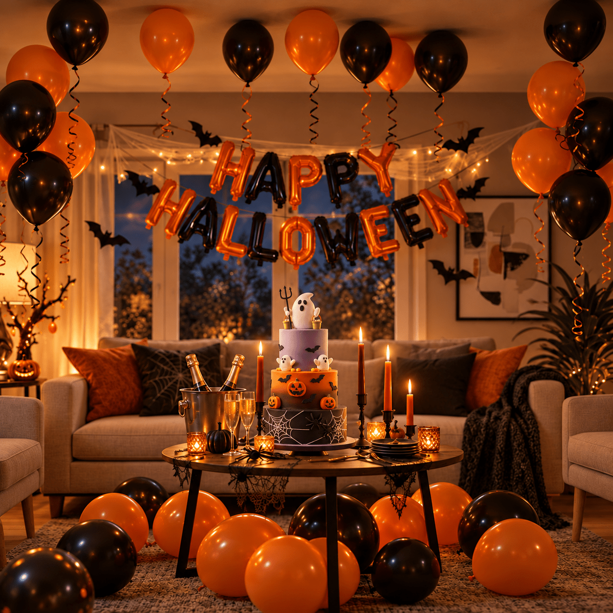 House Party - Halloween con torta, champagne e palloncini - DELUXY