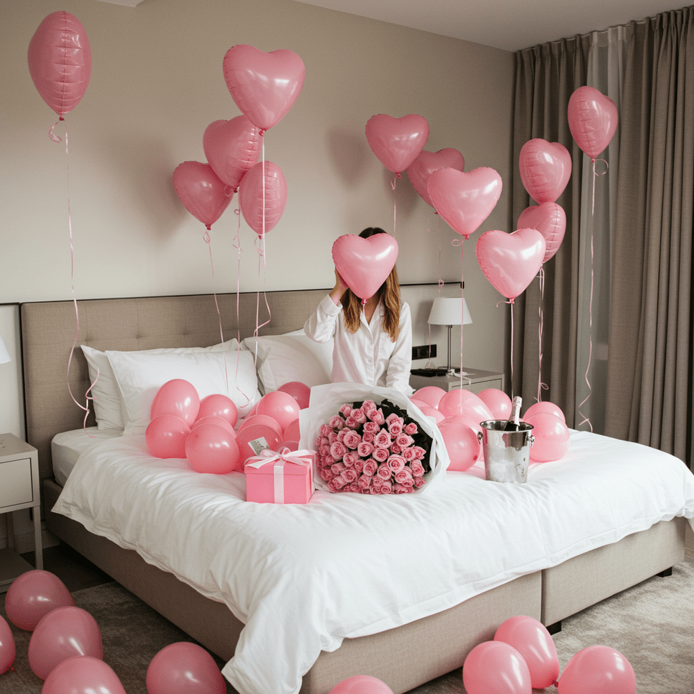House Party - Sorpresa con rose, champagne e palloncini – Fiori, Deluxy