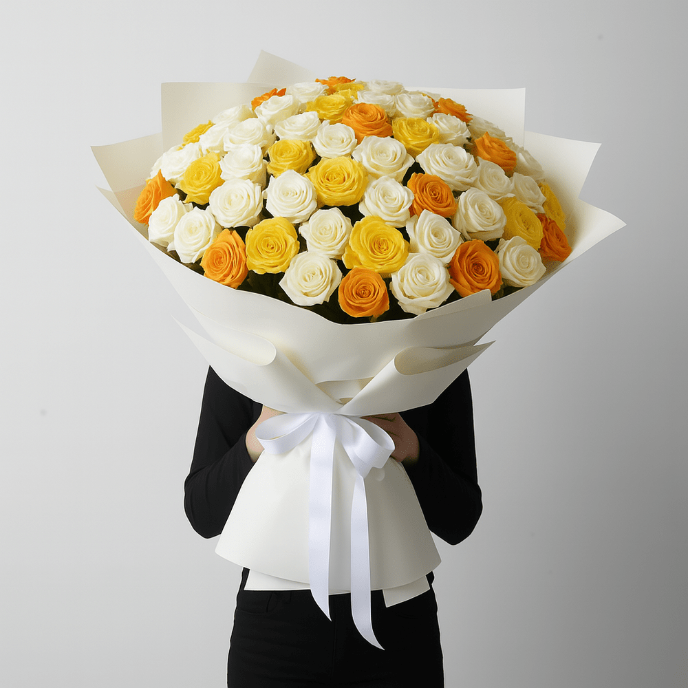 MAXI Bouquet Rose Bianche, Gialle e Arancioni – Fiori, Deluxy