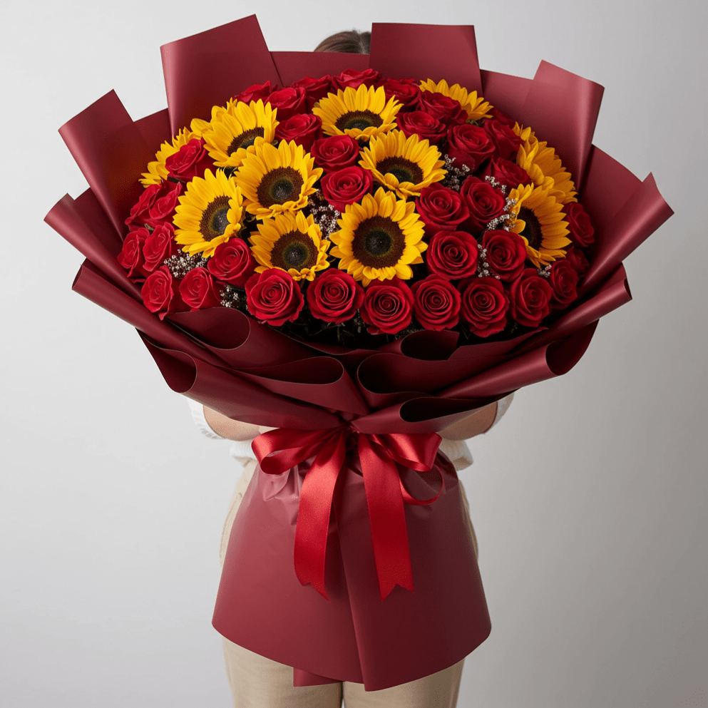MAXI Bouquet Rose Rosse e Girasoli - DELUXY