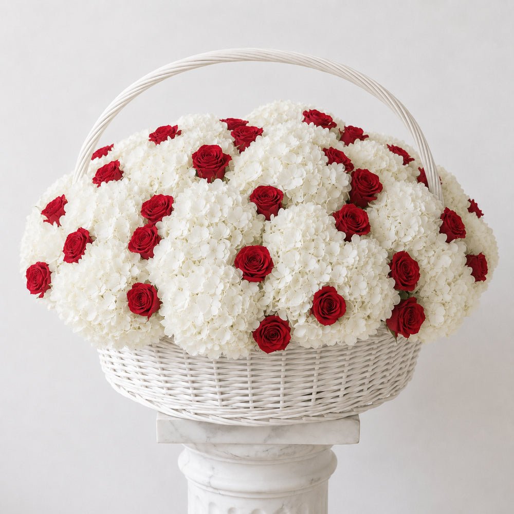 MAXI Cesto Ortensie Bianche e Rose - DELUXY