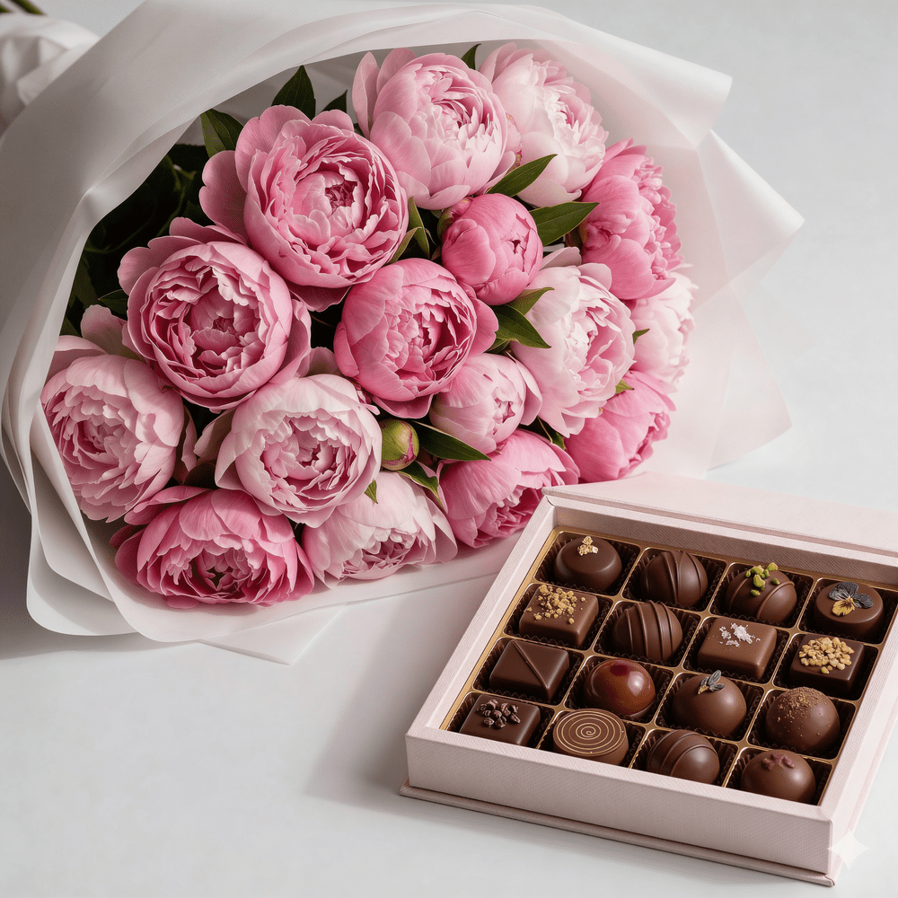 Peonie Rosa e Praline d'Autore (Champagne Rosé) - DELUXY