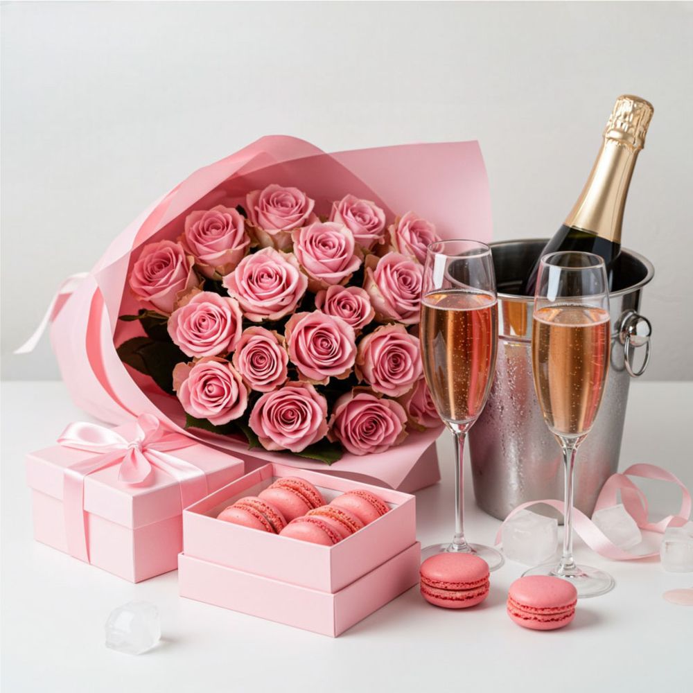 Pink Set - Rose, Macarons & Champagne Rosé - DELUXY