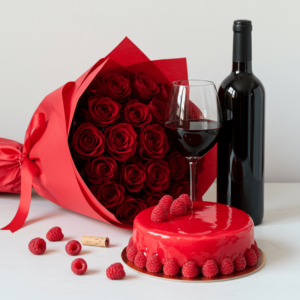 Red Set - Rose, Torta & Vino Rosso - DELUXY