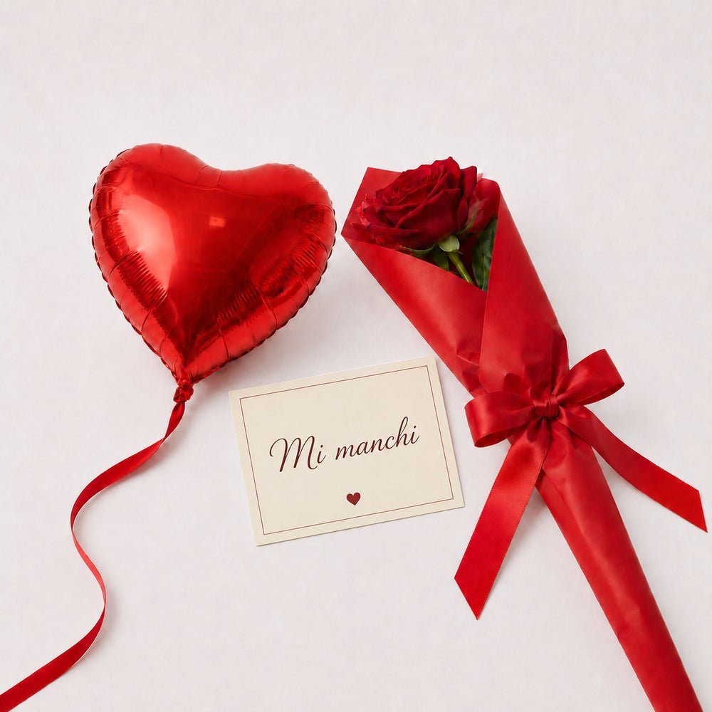 Rosa Rossa con Palloncino a Cuore - DELUXY