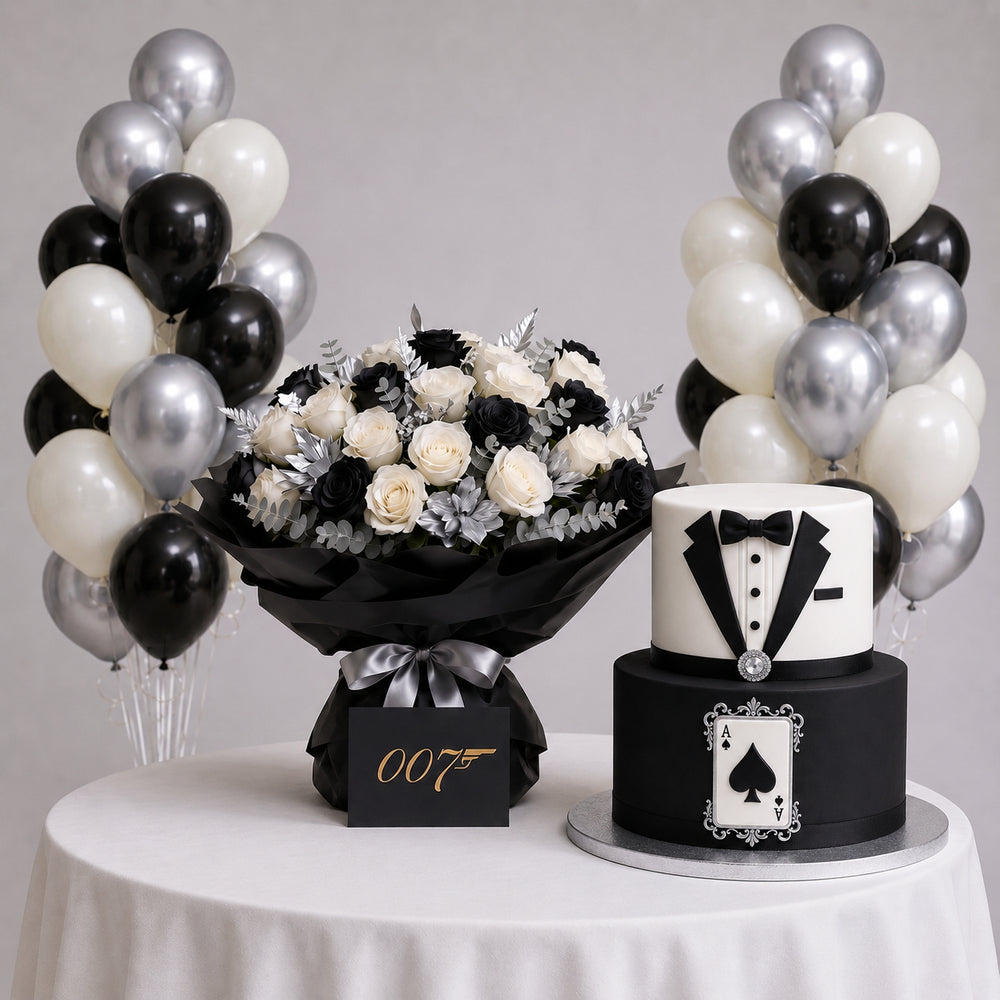 Set James Bond - Bouquet, Torta e Palloncini