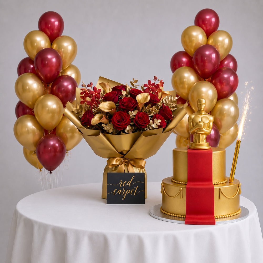 Set Red Carpet - Bouquet, Torta e Palloncini - DELUXY