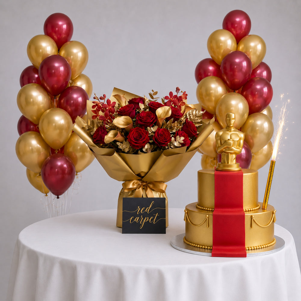Set Red Carpet - Bouquet, Torta e Palloncini